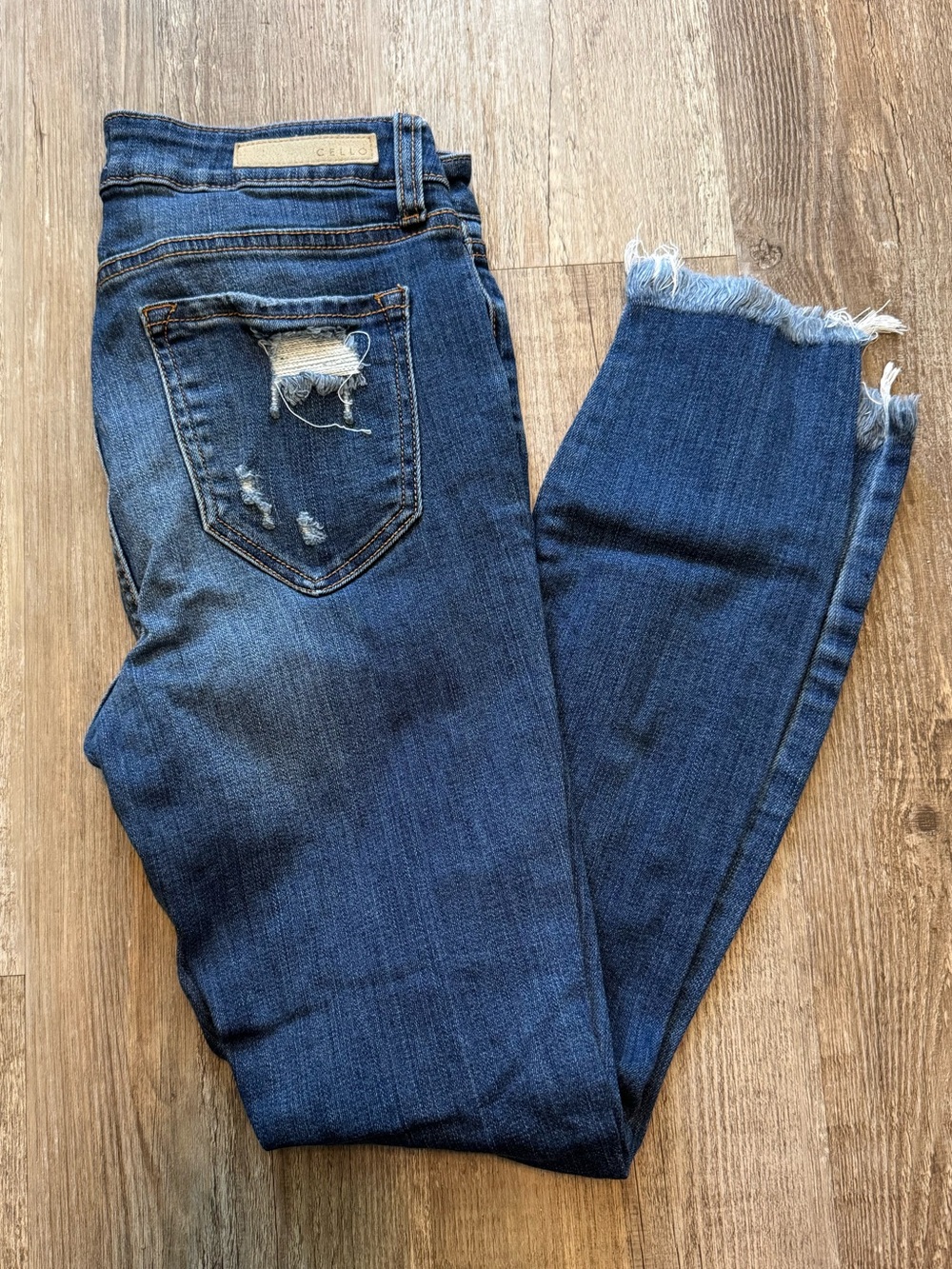 Cello Dark Blue Ankle Crop Jeans with Frayed Hem